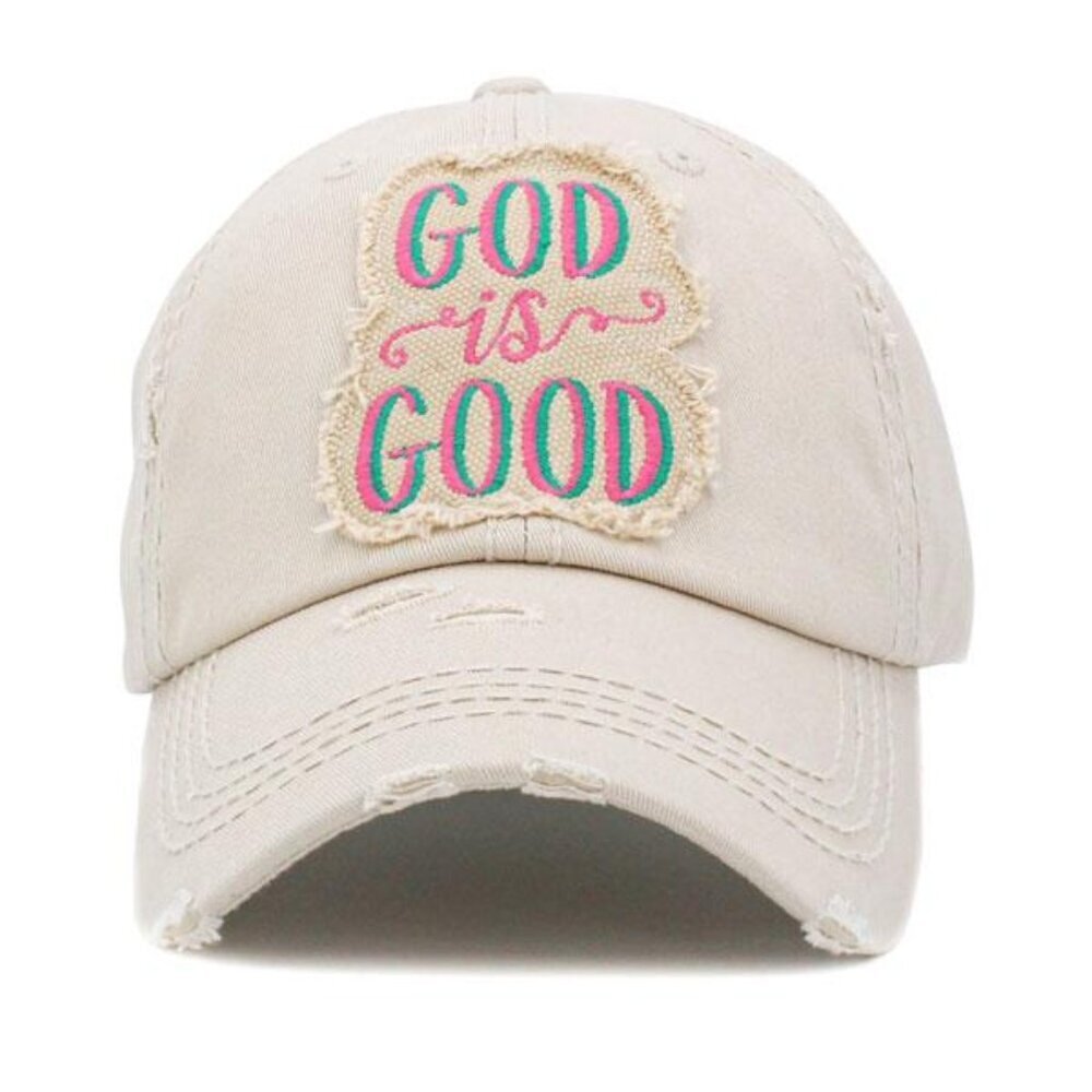 God is Good Vintage Ballcap in Distressed Beige - New w/Tags